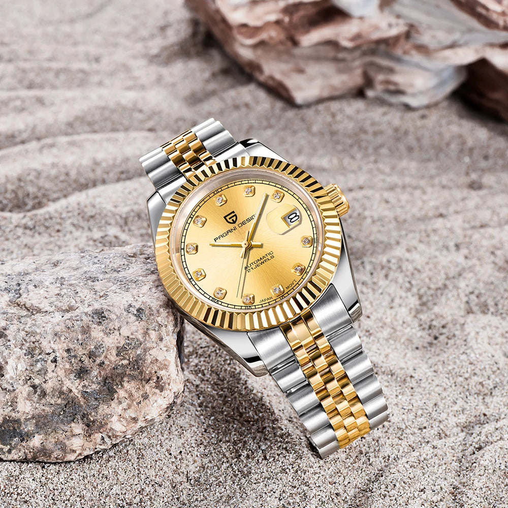 Montre homme PAGANI DESIGN Business Machinery Automatique en acier inoxydable, étanche, affichage lumineux du calendrier, coffret cadeau inclus