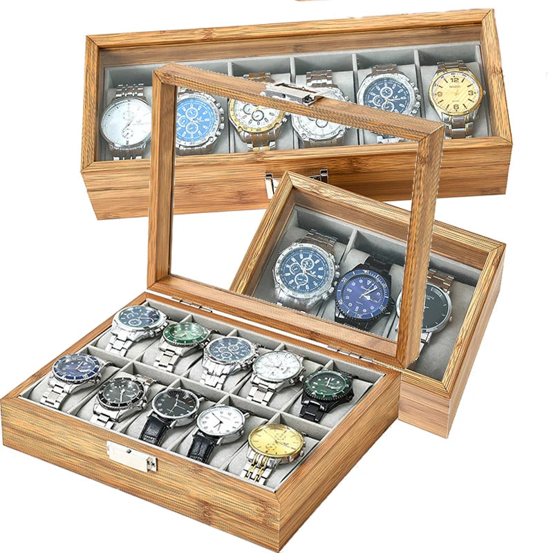 3,6,10 12 Slots Bammboo Wooden Watch Collection Box Case Wrist Watch Storage Case for Women & Men