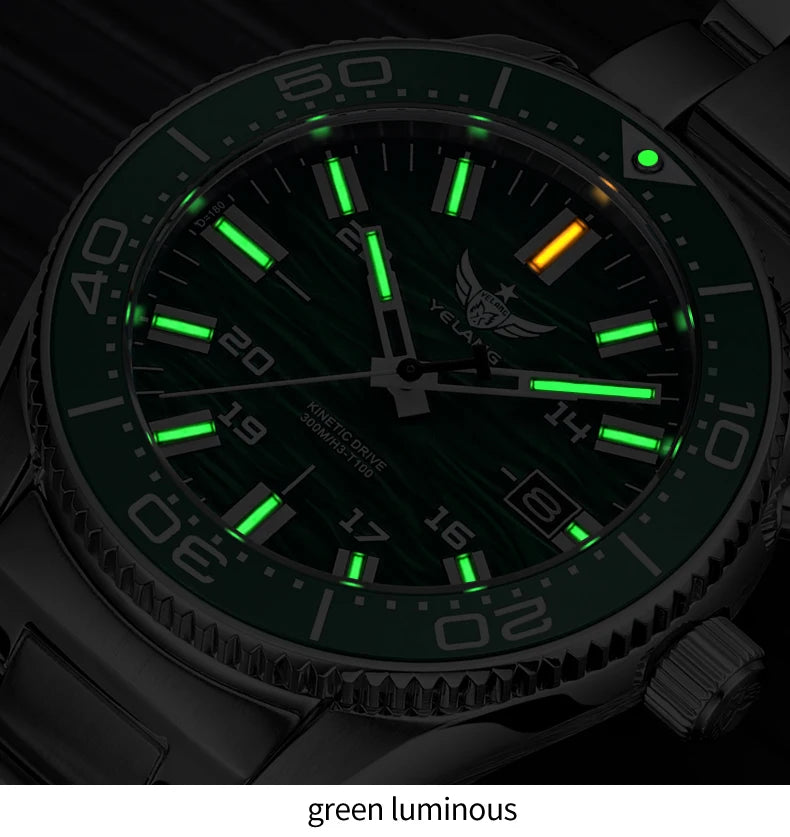Yelang V1038 40mm Men Diving Watch Human Kinetic Energy Watch Brand Watch 300m Waterproof Watch luminous Japan PX82 Sapphire