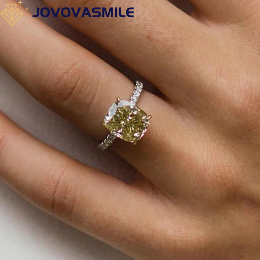 JOVOVASMILE 3 Carat Yellow Moissanite Au 750 Rings 7x9mm Brilliant Cushion Cut Real Original 18k Gold Two-Tone Fine Jewelry