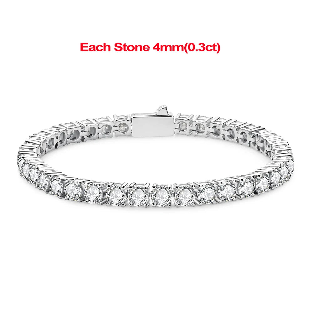 2-5mm Moissanite Tennis Bracelets for Women Men Lab Diamond S925 Silver Plated White Gold Bracelet Spring Clasp Wedding Jewelry