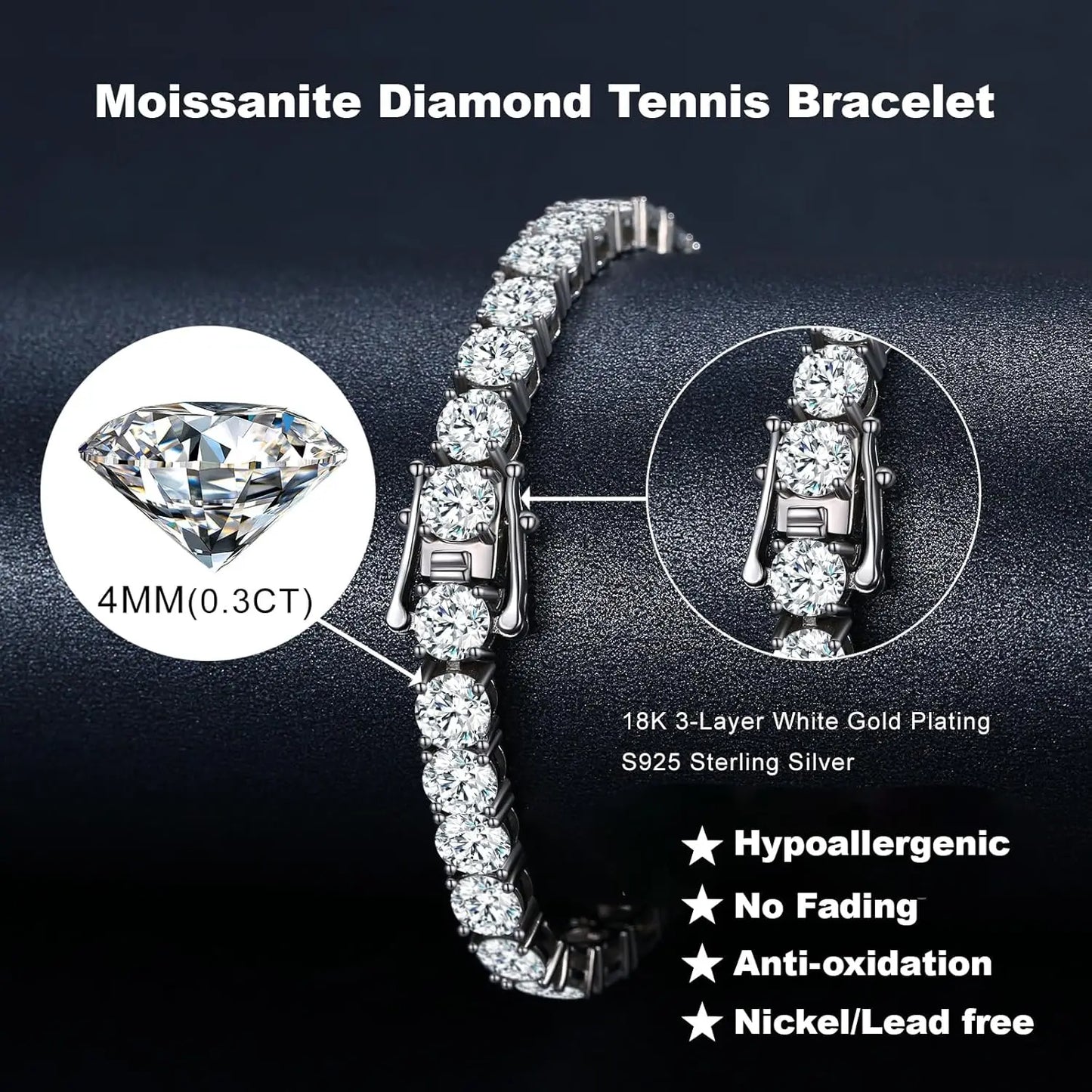Luxury 4MM Tennis Bracelet for Women Men Full Moissnaite Laboratory Diamond S925 Silver Wedding Jewelry with Certificate