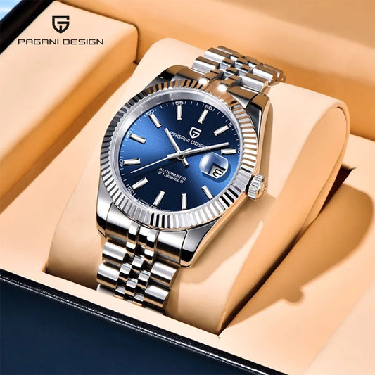 PAGANI DESIGN Men's Business Machinery Automatic Watch Stainless Steel Waterproof Luminous Calendar Display Gift Men's Watch+Box