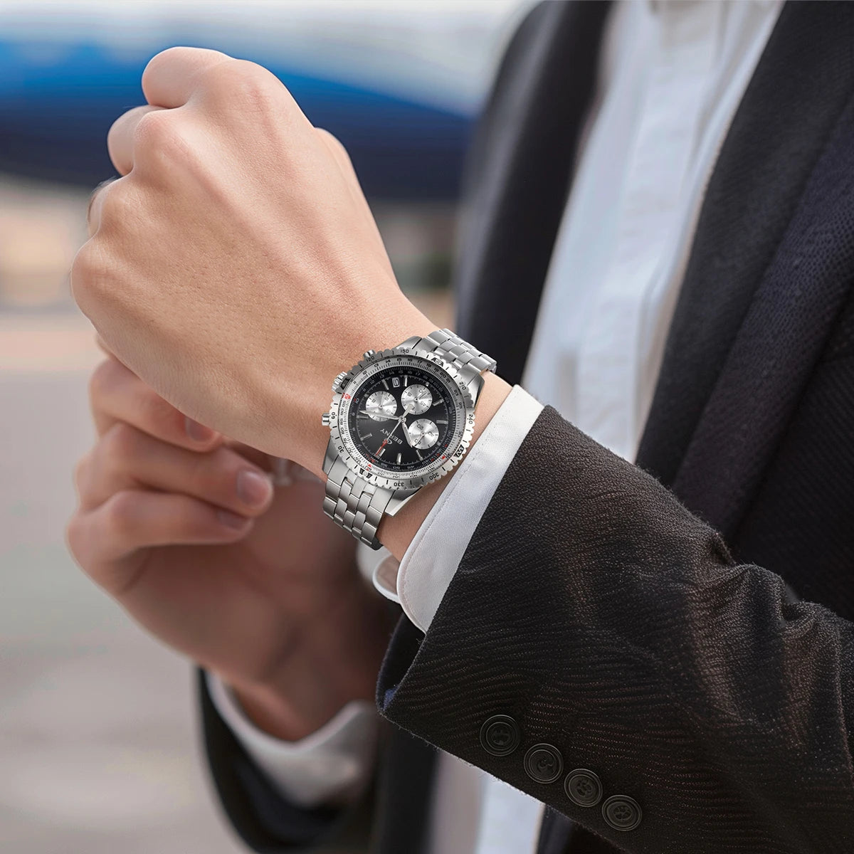 BERNY Aviation Pilot Men's Watches Quartz Chronograph Watch Date Sapphire Super Luminous Luxury Brand Dress Man Wristwatch