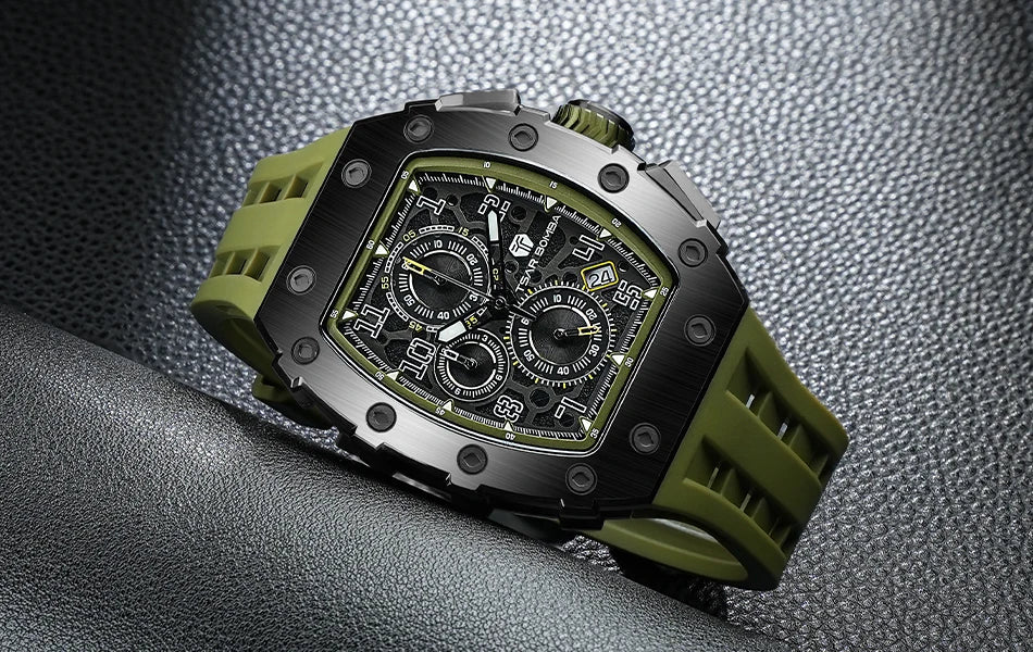TSAR BOMBA Watch for Men Top Brand Luxury Waterproof Quartz Wristwatch Tonneau Clock Gift Chronograph Rectangle Mens Watch