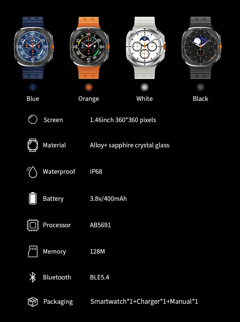 2026 New Watch8 Ultra Smart Watch Classic NFC Health Monitoring  Bluetooth Call 3ATM Waterproof HD Smartwatch For IOS Android