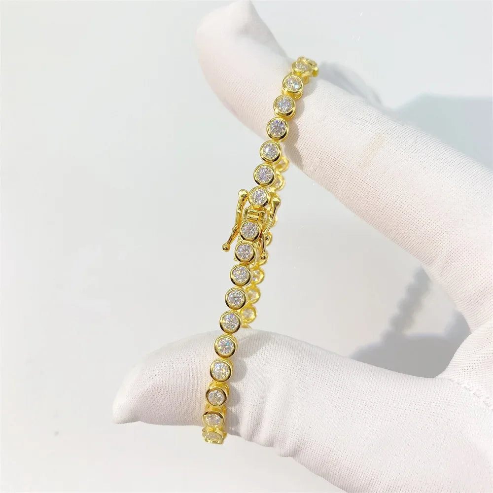 EWYA Sparkling 0.1ct 3mm Moissanite Tennis Bracelet with GRA for Women Party Fine Jewelry S925 Sterling Silver Diamond Bracelets