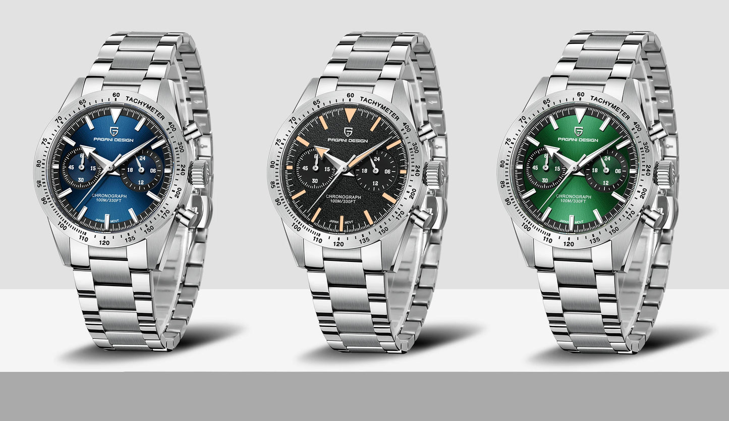 PAGANI DESIGN 2025 New Men's Watches Moon Quartz Watch Men Luxury Sport Waterproof Chronograph AR Sapphire Mirror Luminous Clock