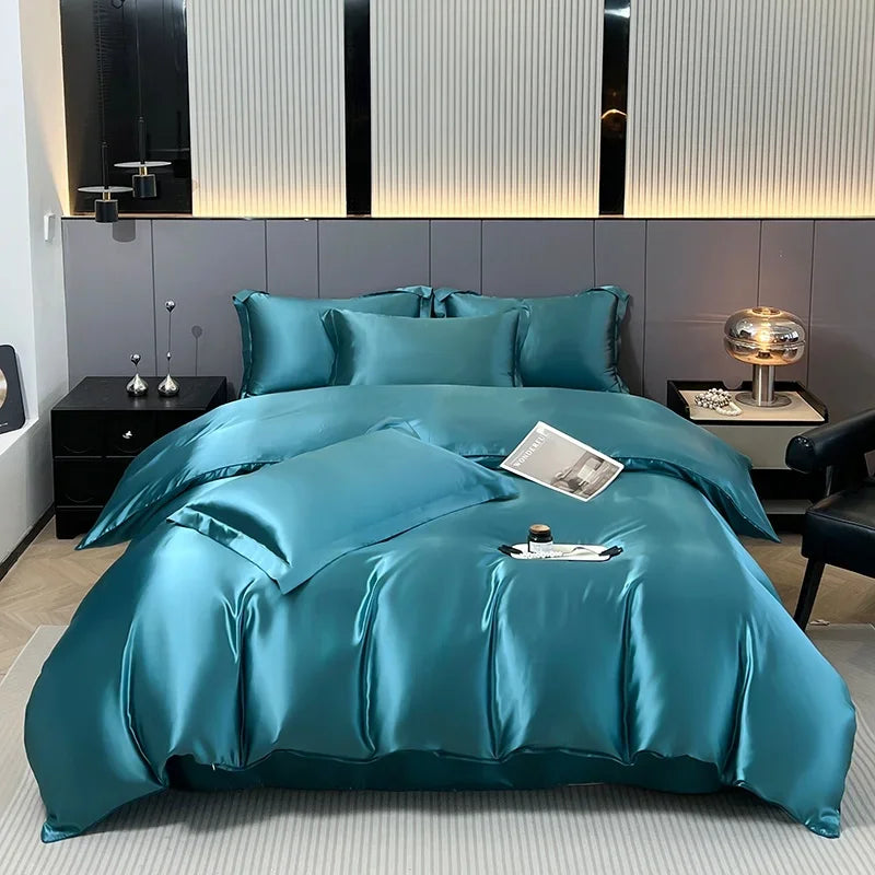 Luxury Satin Bedding Set Solid Color Duvet Cover Comfortable Smooth Quilt Cover Single Double Twin Full Queen King Size