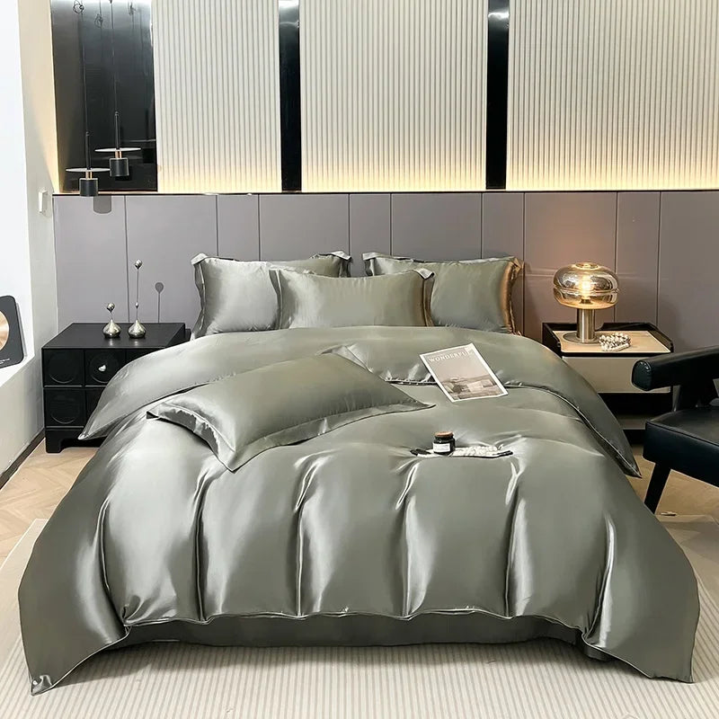 Luxury Satin Bedding Set Solid Color Duvet Cover Comfortable Smooth Quilt Cover Single Double Twin Full Queen King Size