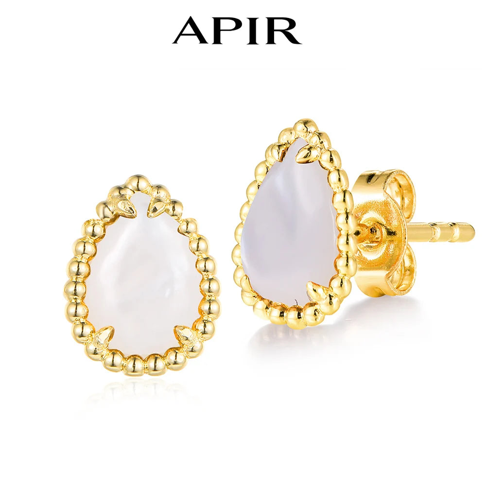 APIR Bohemian Blue Green Chalcedony Water Drop Woman's Earrings 18K White Gold Plated   Dance Party Wedding Luxury Long earrings