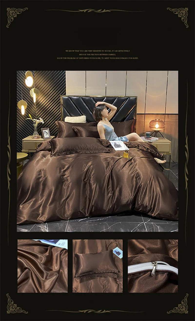 High End Mulberry Silk-Blending Fabric Duvet Cover Set Luxury King Size Bedding Set Silky Quilt Cover and Pillowcase No Sheet