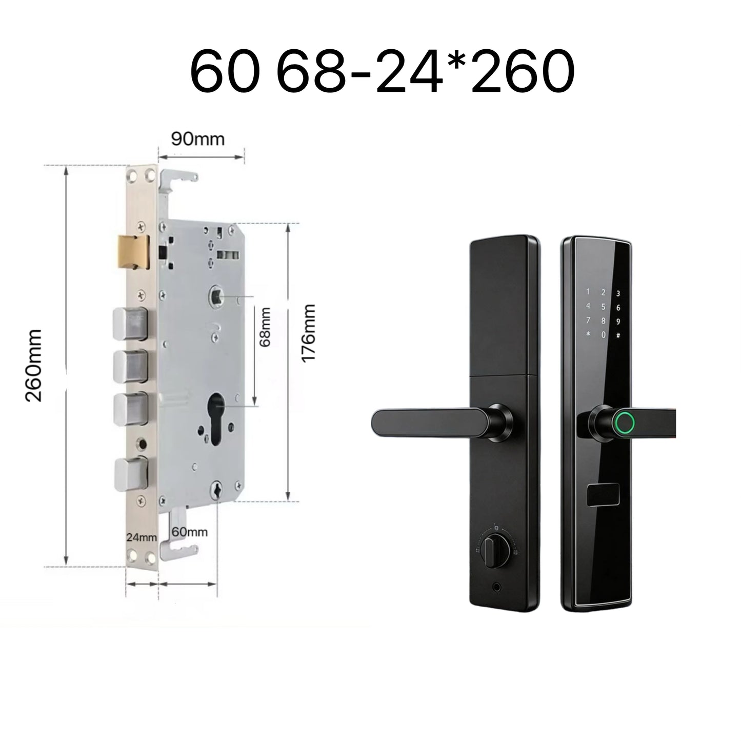 Smart Door Lock No Fingerprint - Password, IC Card & Key Entry. Anti-Theft with High-Decibel Alarm, Anti-EMP (Black Box) Protect