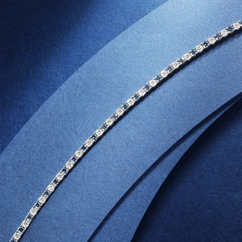 TBCYD 3/4/5/6.5mm Sapphire Blue Moissanite Tennis Bracelet  S925 Sterling Silver For Men Women GRA Certified Hip Hop Jewelry