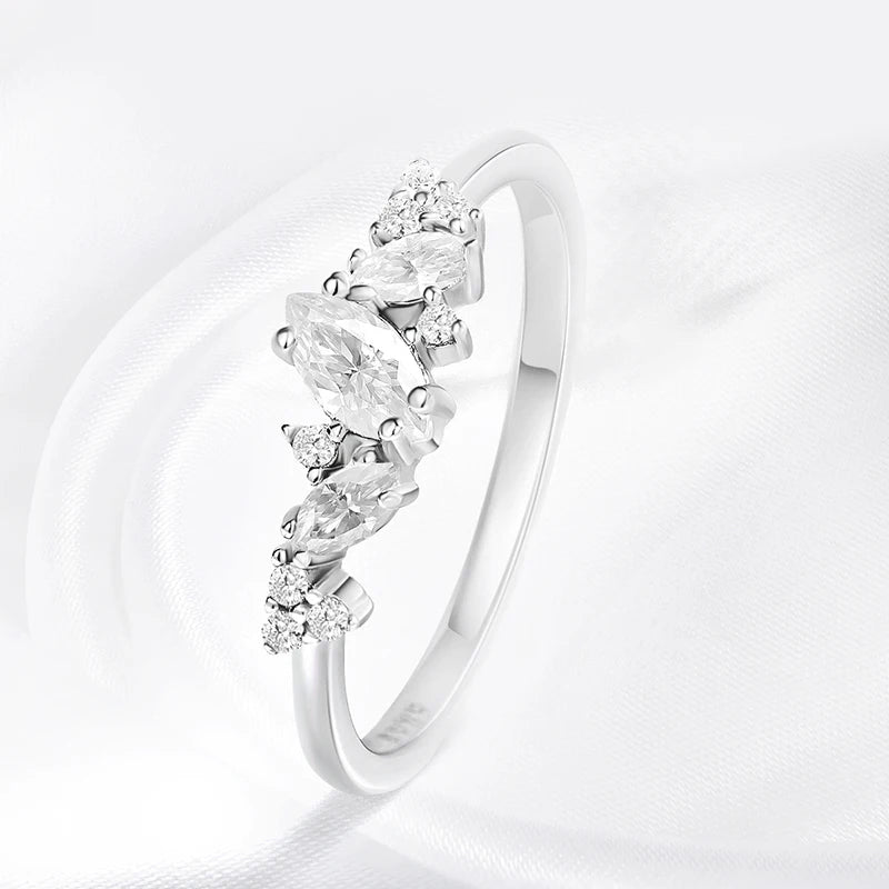 Smyoue 0.58cttw Marquise Cut Weeding Moissanite Rings for Women Double Halo High Quality 925 Sterling Silver Half Eternity Band