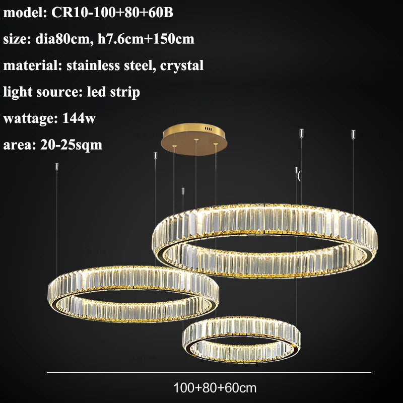 Modern Living Room Crystal Chandelier Led Remote Control Dimmable Led Pendant Lights Luxury Steel Adjust Hanging Lamp Fixture