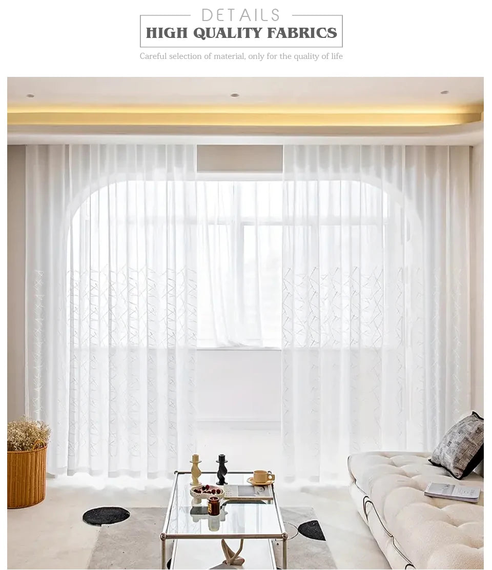 New Geometry White Embroidery Tulle Curtains for the Living Room Modern Sheer Curtain for Bedroom Window Blind Voile Custom Size