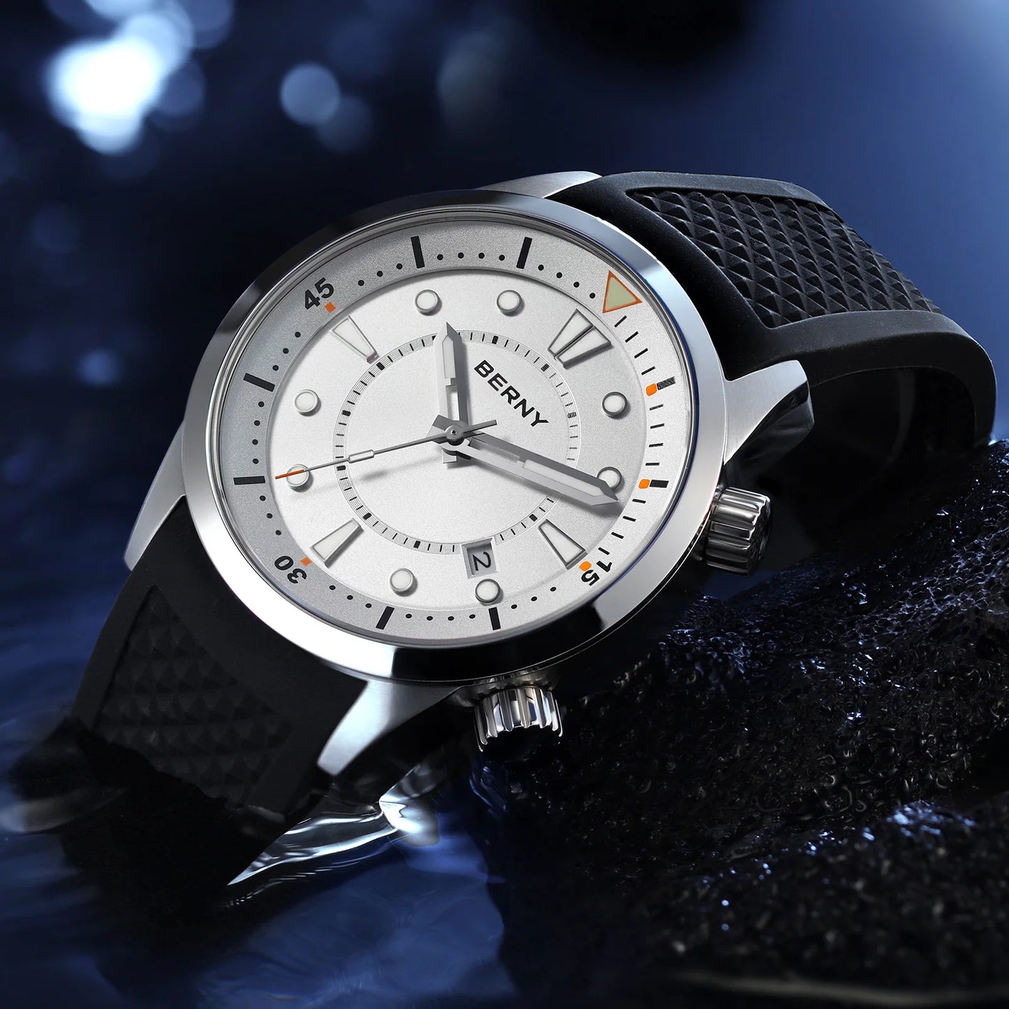 BERNY Automatic Diver Men Watch 200M Waterproof Miyota 8215 Sappire AR Coated Silicone Sports Swim Wristwatch Men's Diver Watch