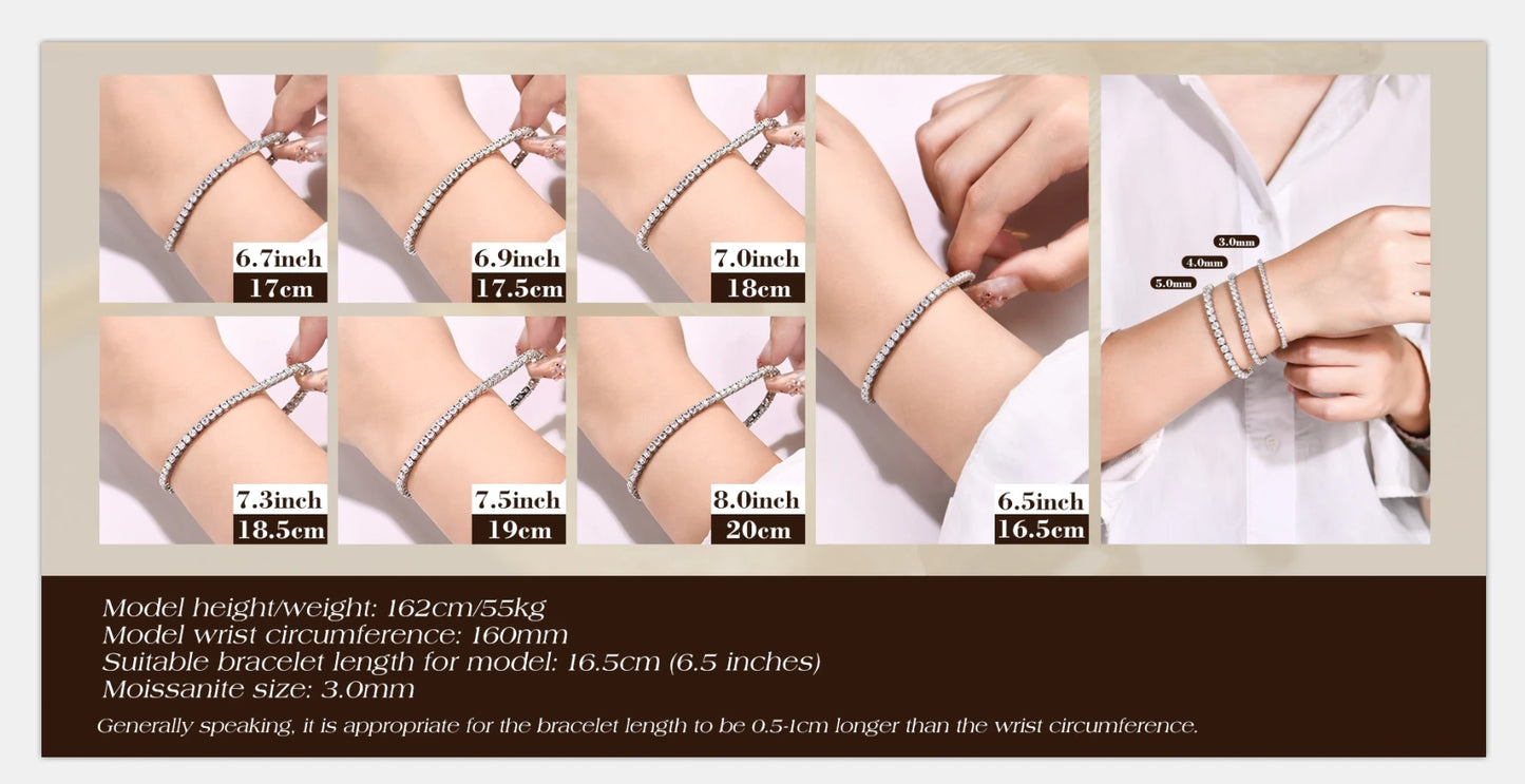 ATTAGEMS 4.0mm 5.0mm DVVS1 Pass Diamond Test Round Cut Moissanite Tennis Bracelet White Gold Plated 925 Silver Jewelry for Women