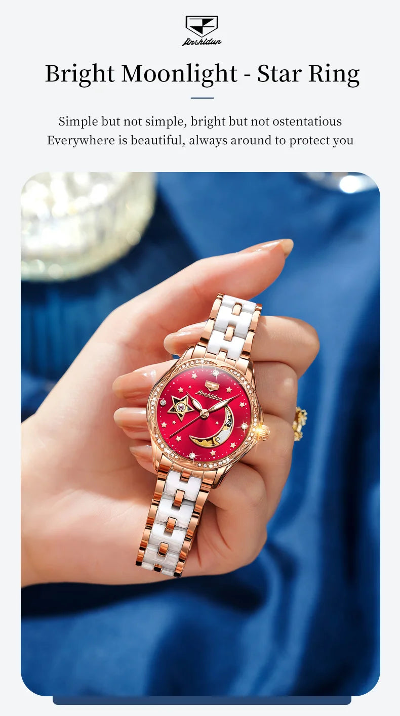 JSDUN Fashion Ceramic Skeleton Women Automatic Mechanical Watches New Luxury Ladies Watch Original Waterproof Lady Wrist Watch