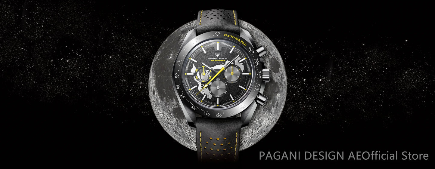 PAGANI DESIGN 2024 New Moon Dark Men's Watches Luxury Quartz Watch Men Skeleton Sport Chronograph AR Sapphire glass Wrist Watch