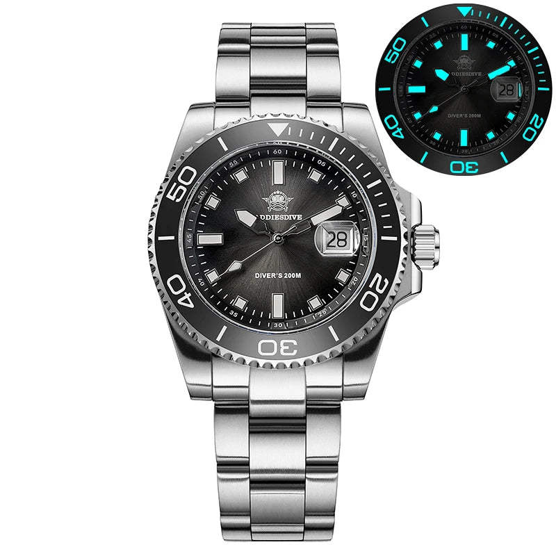 ADDIESDIVE New Men Watch AD2089 Diver 200m Waterproof Wristwatch Ceramic Bezel Luminous 316L Stainless Steel Quartz Watch AD2089