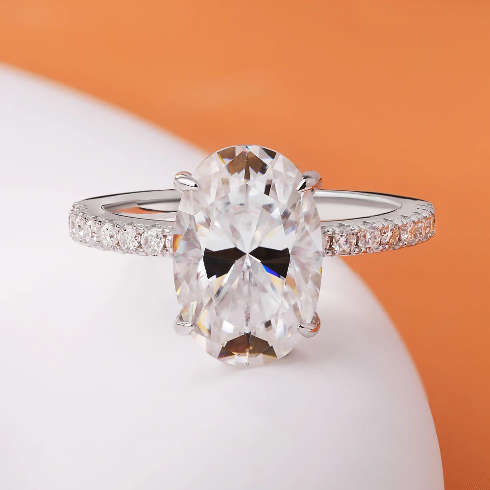 4.5CT Oval Cut Full Moissanite Engagement Ring for Women S925 Silver Plated 18K Gold Hidden Halo Diamond Wedding Band JewelryGRA