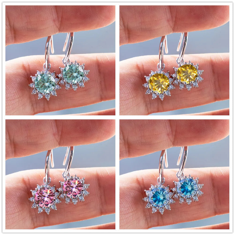 1ctx2pcs women pink royalblue gold color moissanite women drop earrings sunflower shape