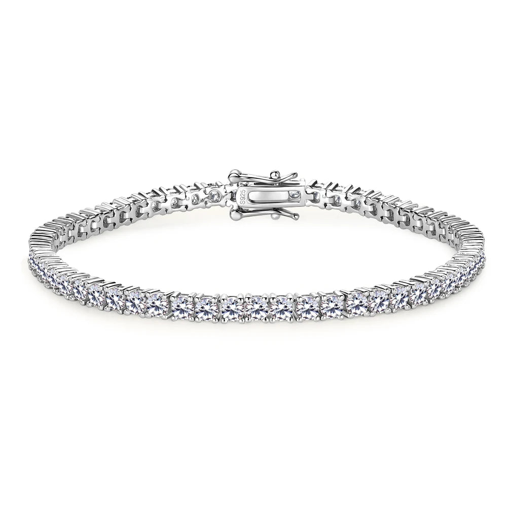 Sweetrain 3mm D VVS1 Moissanite Tennis Bracelet S925 Sterling Silver Plated 18k White Gold Diamond Tennis Bracelets for Women