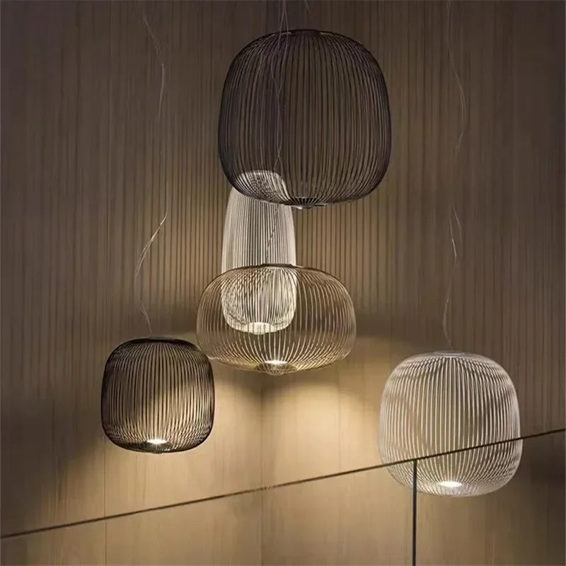 Minimalist Birdcage Hanging Light Italian Pendant Lamp Designer Spokes 1/2 Light  Home Decor Stairway Spot Lighting