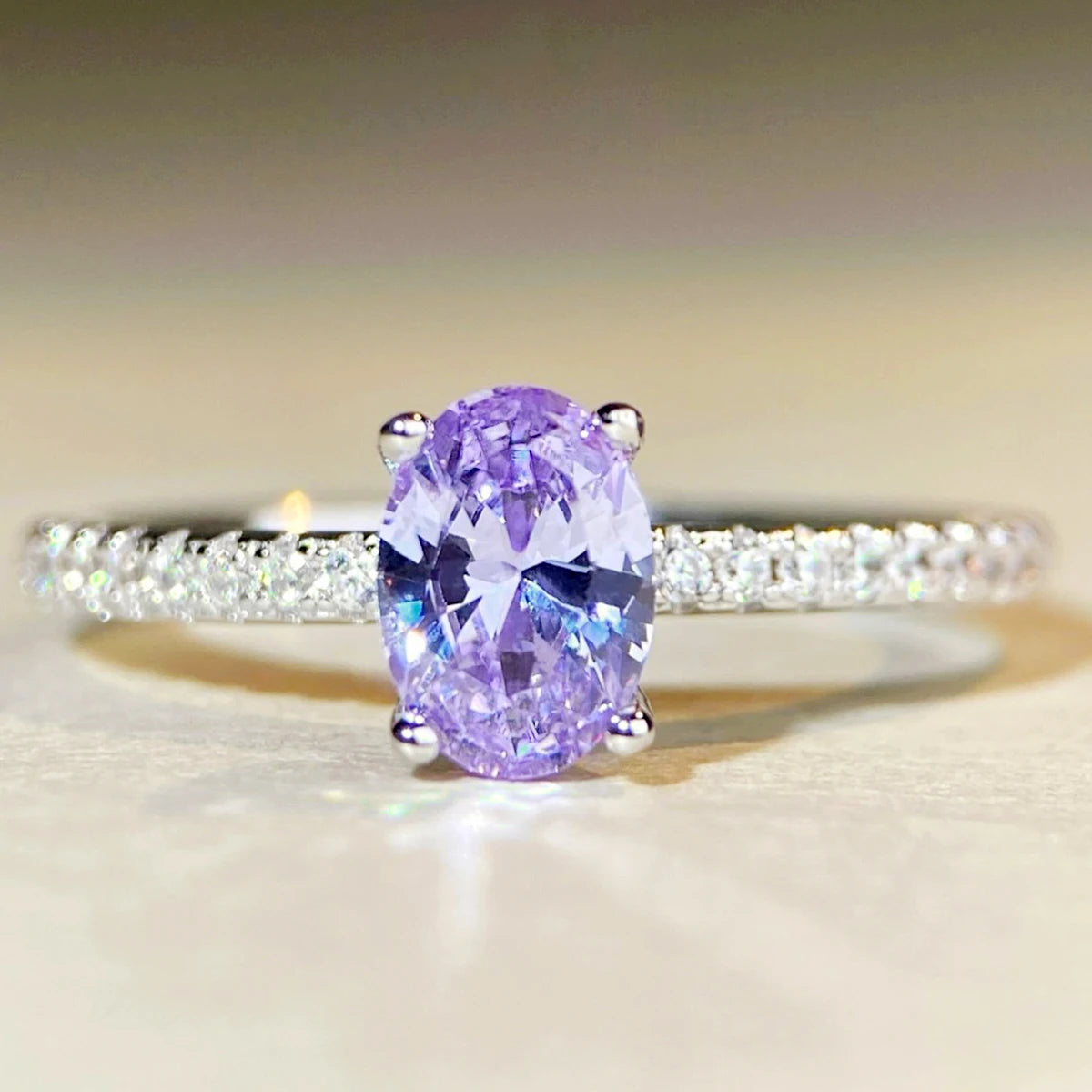 Genuine S925 Sterling Silver Ring 1CT Oval High Carbon Zirconia With CZ Tri-Color Jewelry Wedding Engagement Anniversary Gift