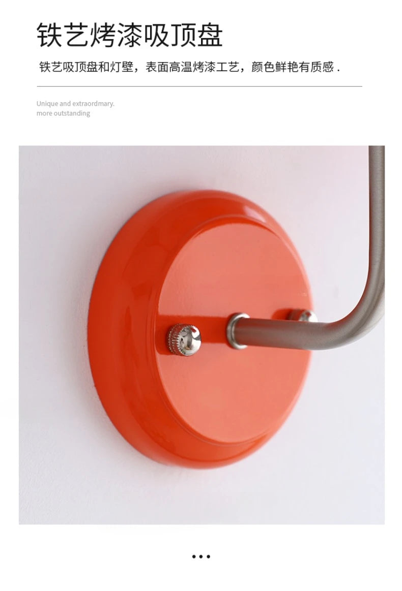 Bauhaus Vintge Medieval Red/Orange Wall Lamp LED E27 Iron Art Atmosphere Adjustable Wall Mounted Bedroom Bedside Study Reading