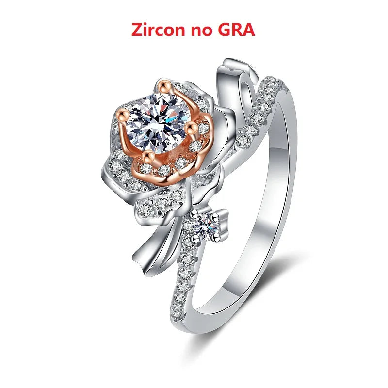 Halaile D Color Moissanite S925 Sterling Silver Rose Flower Ring Luxury Fine Jewelry Women Sparkly Bridal Wedding Gift