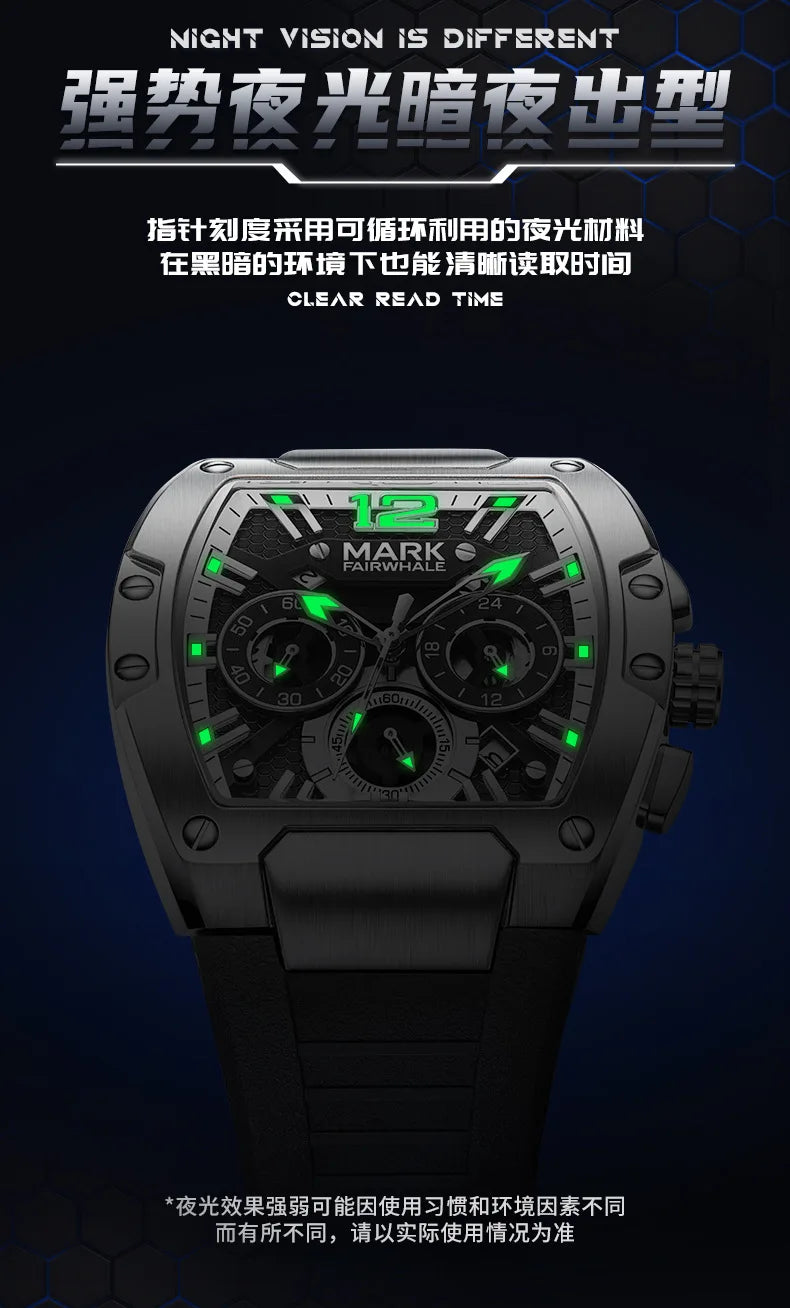 2024 Sports Man's Watches Brand Mark Fairwhale Luxury Automatic Date Clocks Fashion Multifunctional Quartz Wristwatch Boy Reloj