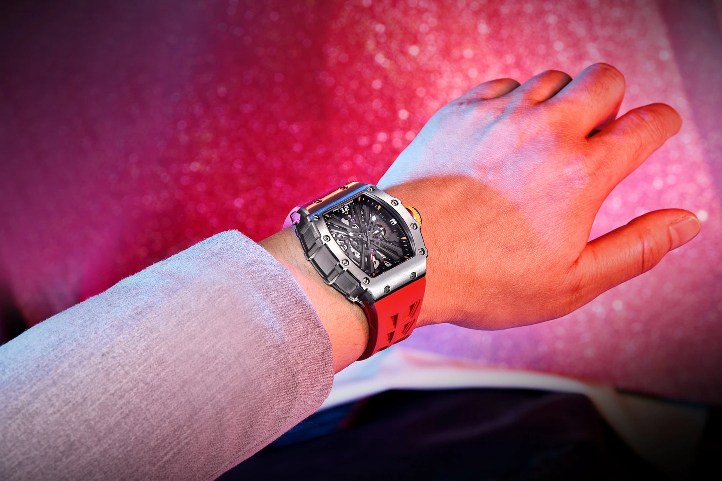 2024 New PAGANI DESIGN Men's Quartz Watches VH65 Movt Skeleton Dial 100M Waterproof Sport Rectangle Sapphire Glass Watch for Men