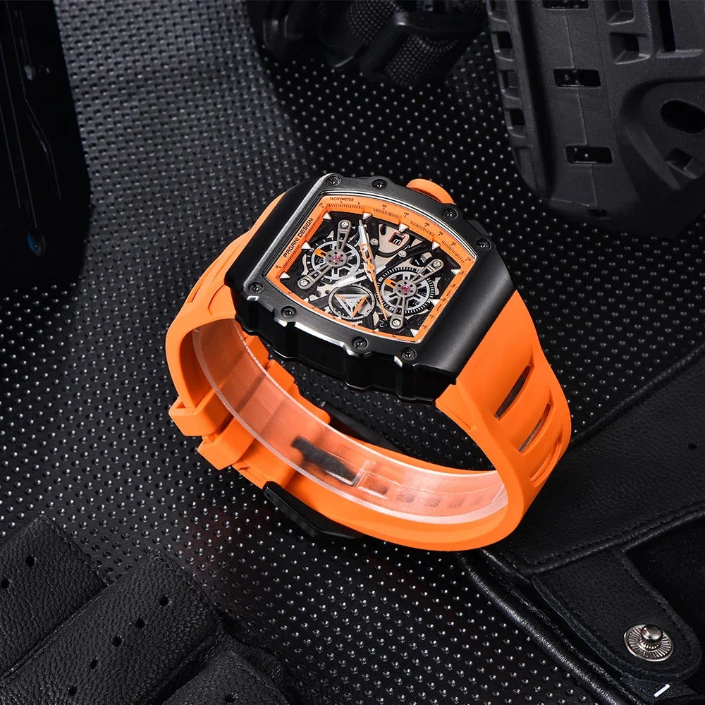 Pagani Design Men's Quartz Watches Japan Movt Skeleton Dial Waterproof Sport Rectangle Sapphire Glass Chronograph Watch For Men