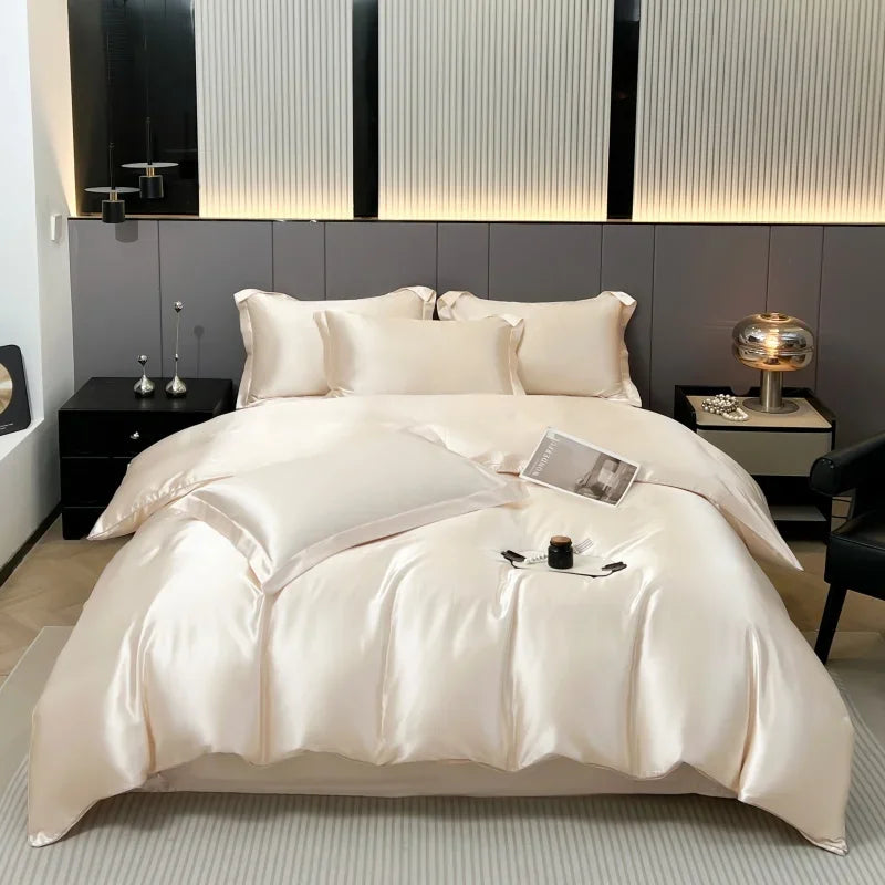 Luxury Satin Bedding Set Solid Color Duvet Cover Comfortable Smooth Quilt Cover Single Double Twin Full Queen King Size