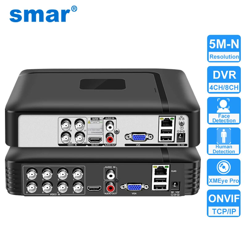 Smar H.265 4CH/8CH CCTV DVR 5M-N 5 in 1 AHD CVI TVI CVBS IP Camera Hybrid Digital Video Recorder Home Security System Onvif NVR