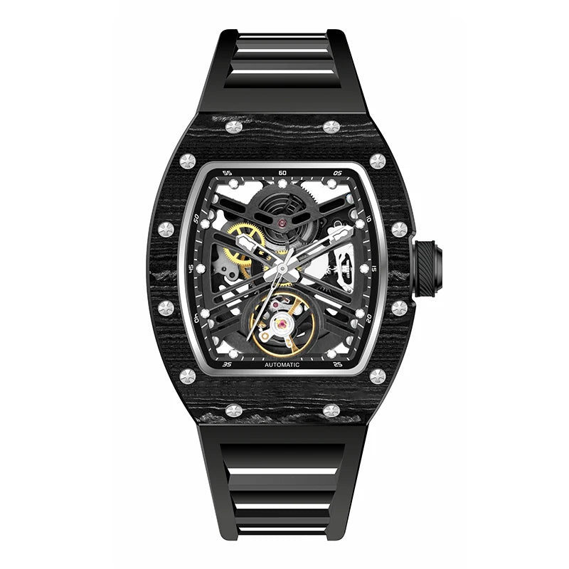 Carbon Fiber Mechanical Watch Cyberpunk Style Waterproof Crystal Dial Collector's Limited Edition Fashion Sport Wristwatch