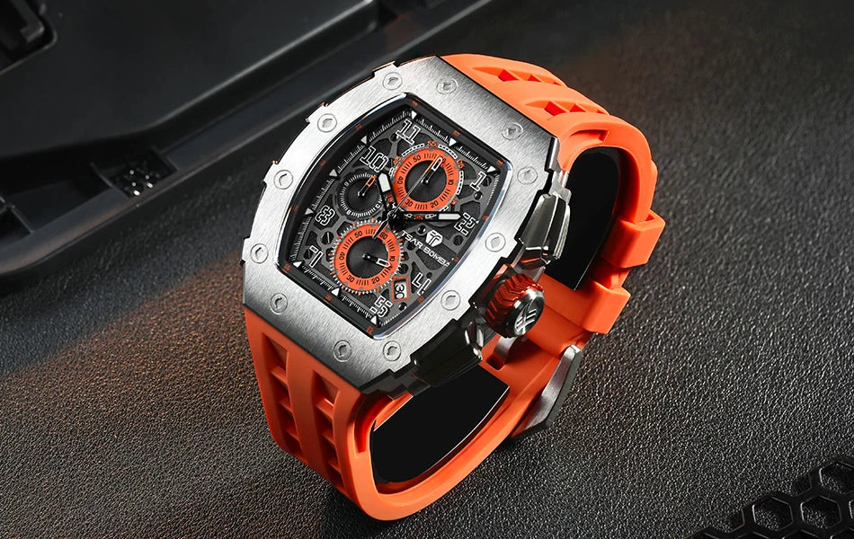 TSAR BOMBA Watch for Men Top Brand Luxury Waterproof Quartz Wristwatch Tonneau Clock Gift Chronograph Rectangle Mens Watch