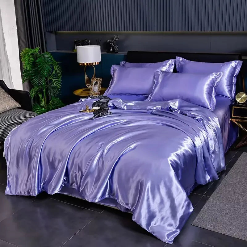 Mulberry Silky-blending Fabric Bedding Set High-end Silky Queen Size Duvet Cover Set with Fitted Sheet Luxury Bedding Sets King