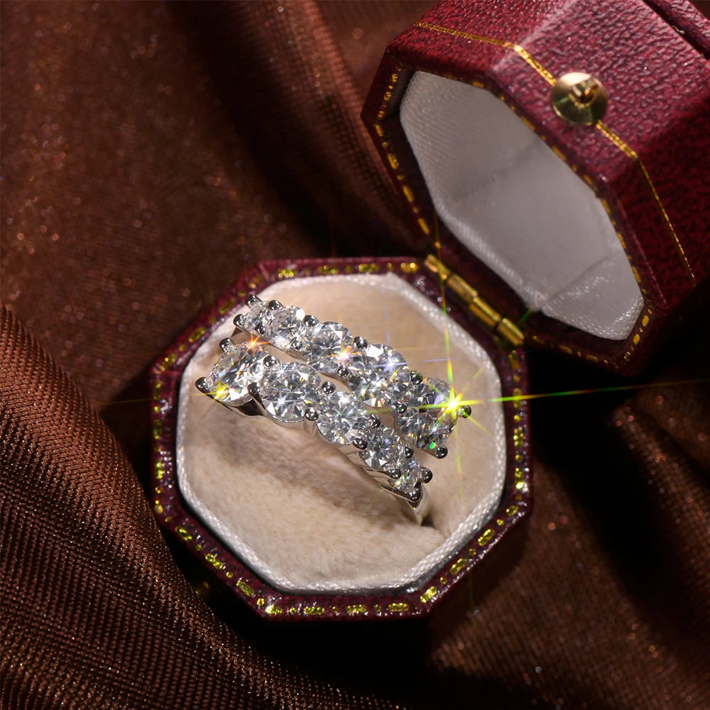 FEOBUR 3.26CT 10 Gems Full Moissanite Rings for Women 925 Sterling Silver Sparkling Lab Diamond Wedding Band Tail Ring Jewelry