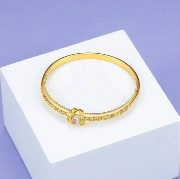 Boutique AU999 gold inlaid irregular personality bracelet ladies 24k pure  buckle  female temperament jewelry