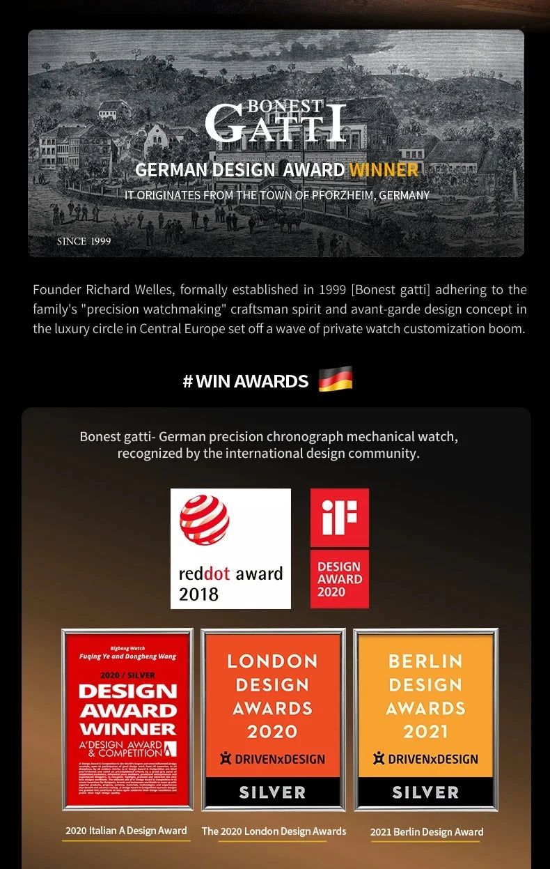 BONEST GATTI Men Automatic Movement Mechanical Watch Carbon Fiber Bezel Tonneau Luminous Case Fluororubber Strap Watches For Men