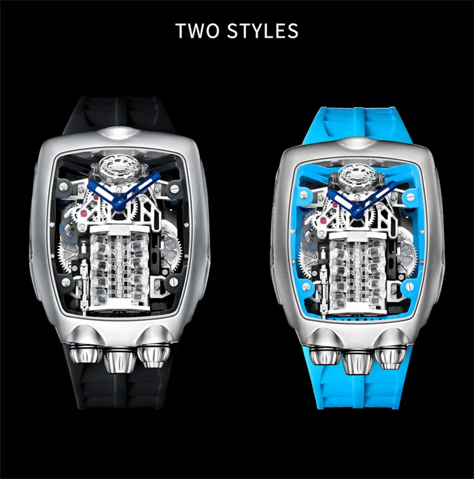 PINDU DESIGN Mens Watches Top Brand Luxury Automatic Watch Engine 16 Cylinder Skeleton Men Mechanical Watch Japan NH05A Watch