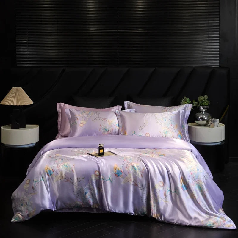 Natural Silk Bedding Set Single Double Queen King Printing Duvet Cover Luxury Quilt Cover Bedsheet Pillowcase