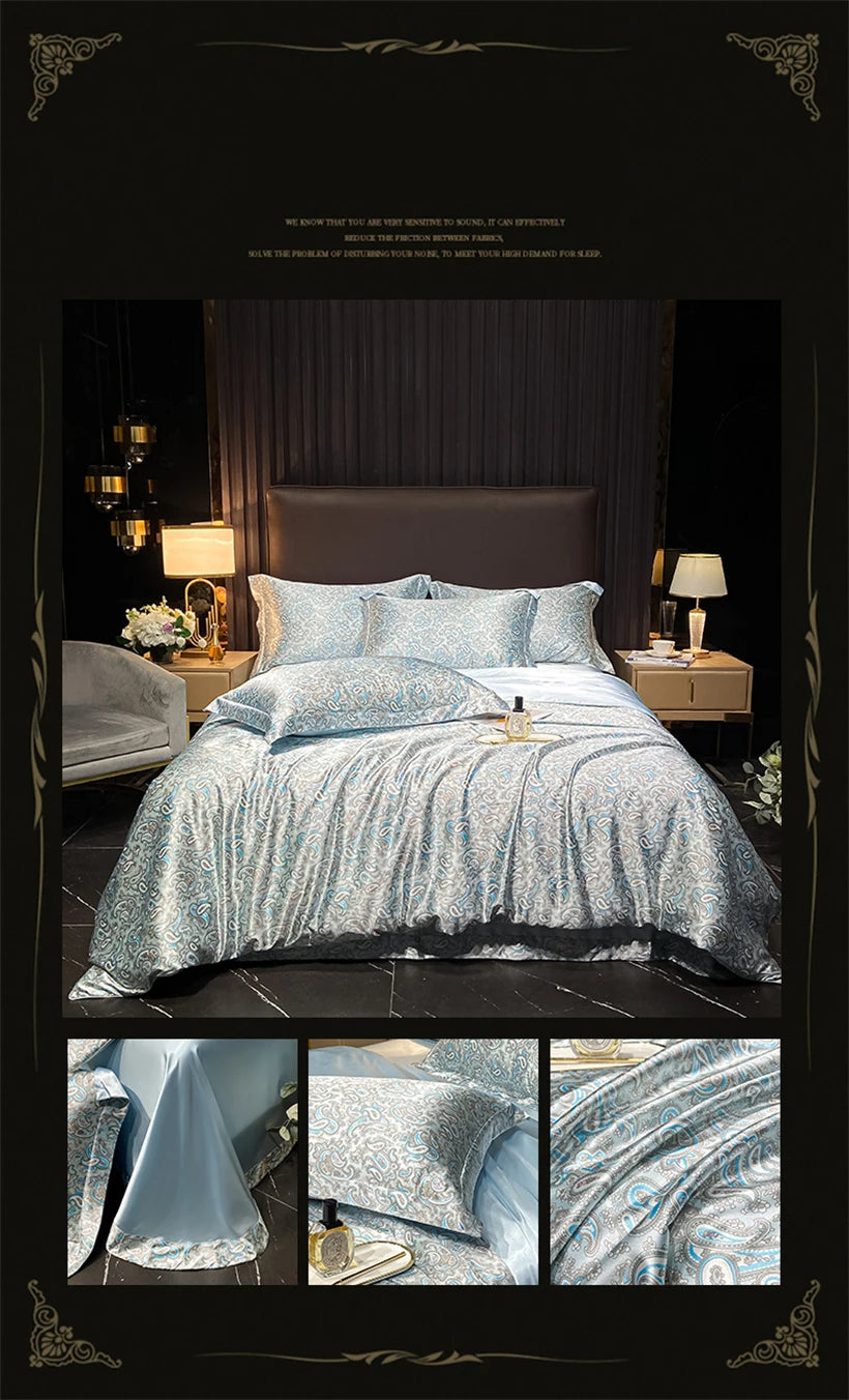 Floral Silk Bedding Set with Duvet Cover Bed Sheet Pillowcase Luxury Couple Single Double King Queen Soft Bedsheet Nordic Smooth