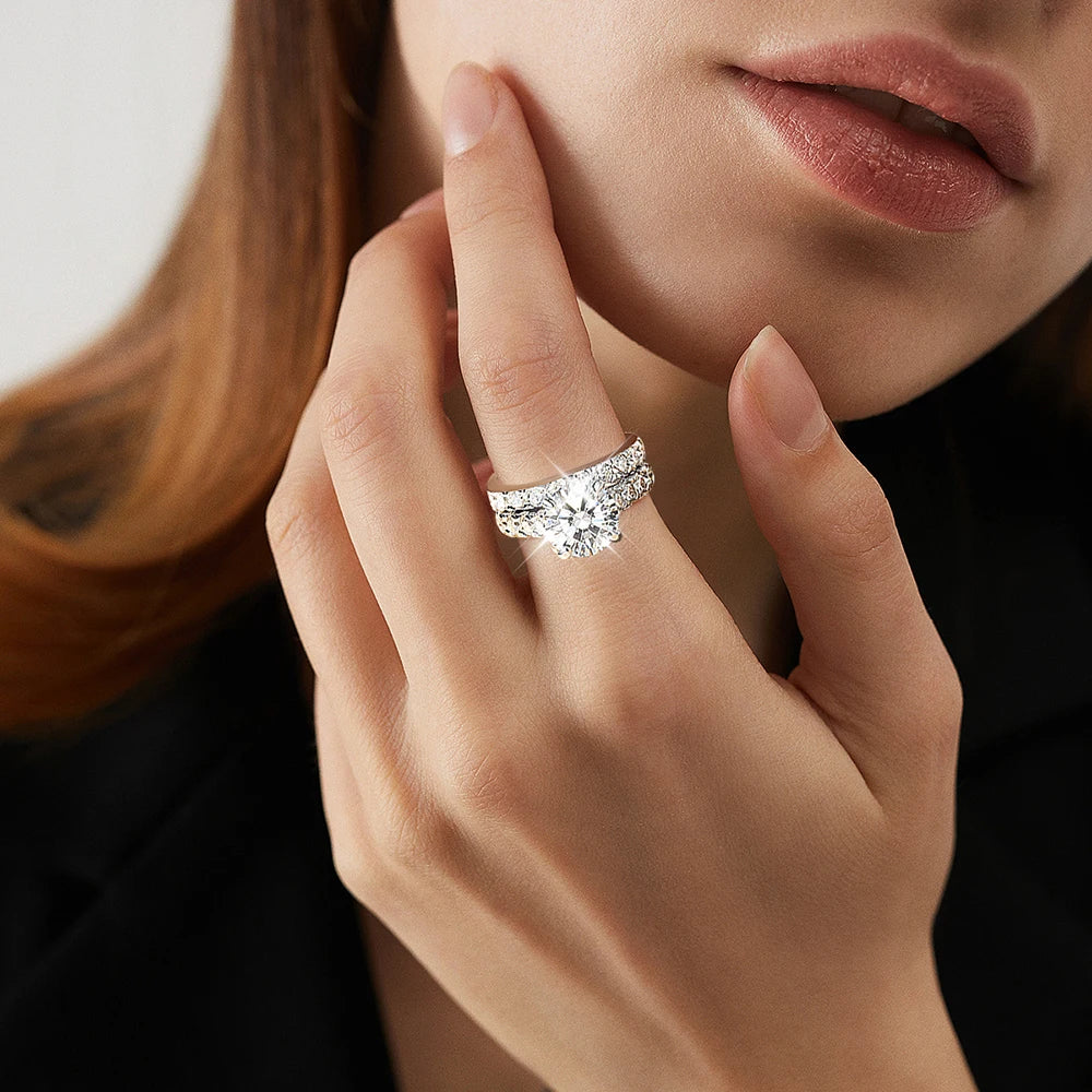 Serenity 6.8cttw D Color Moissanite Rings Set for Women Man Wedding Bridal Gift 100% S925 Sterling Silver Row Rings Fine Jewelry