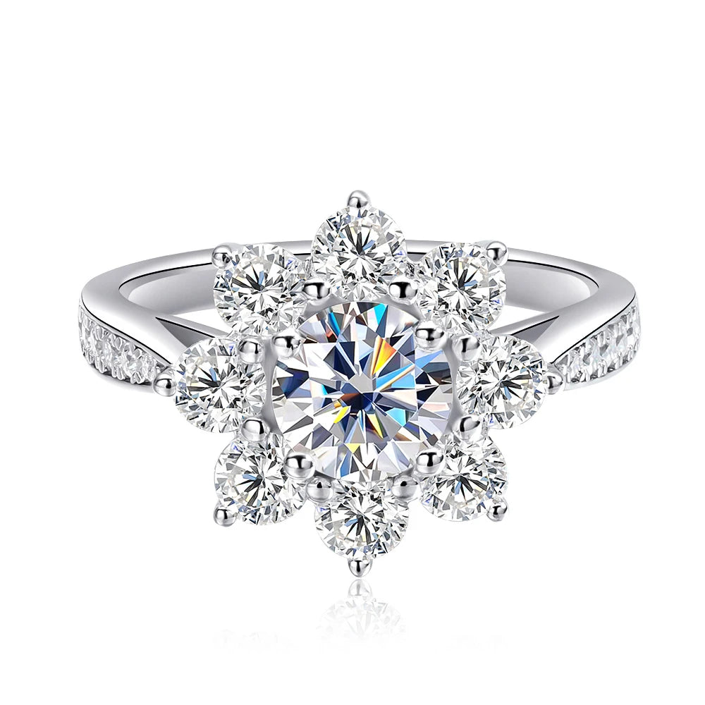 TBCYD 6MM D Color Sunflower Full Moissanite Rings 2.126cttw S925 Sterling Silver Wedding Engagament For Women With GRA Jewelry