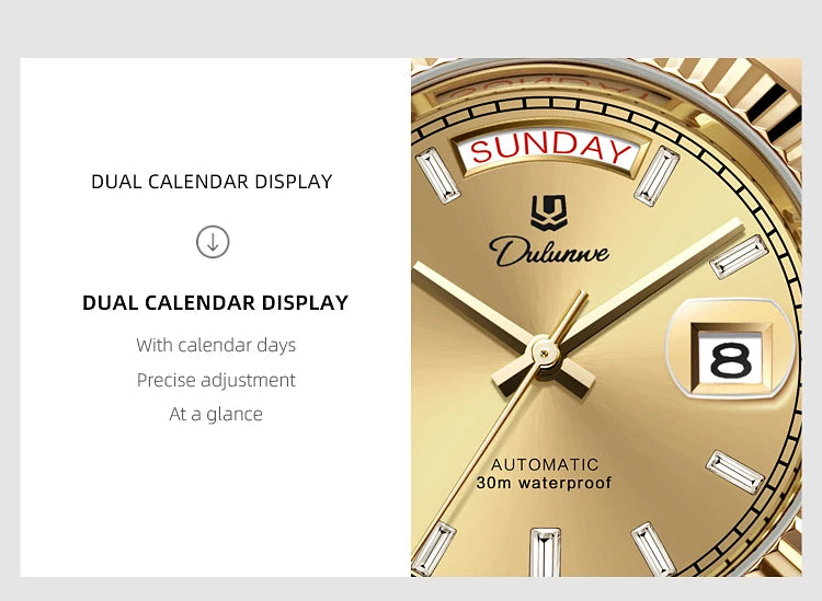 Dulunwe Datejusts Mechanical  Movement Watches For Men Automatic Mechanical Watches Calendar Waterproof Men Watch